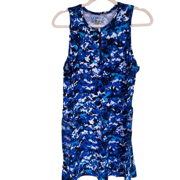 IBKUL Dresses & Skirts - IBKUL Womens Blue Camo Quarter Zip Sleeveless Golf Dress UPF 50+